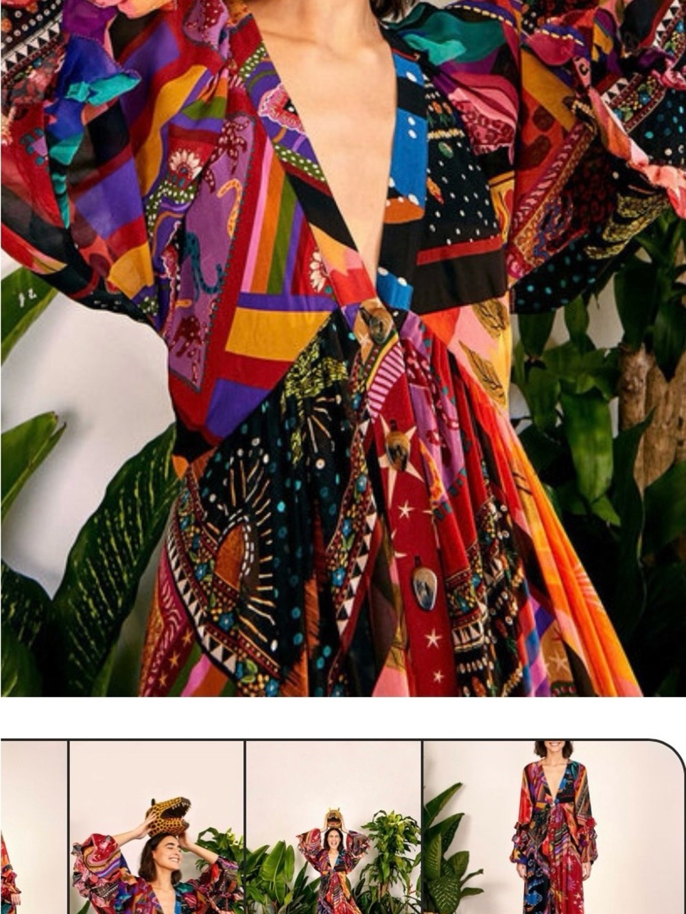 FARM Rio Multicolor V-Neck Ruffled Maxi Dress - Picture 2 of 5
